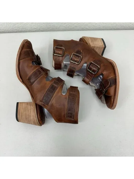 Freebird by Steven Quail Brown Leather Strappy Heeled Sandal Shoes Womens sz 10 - Picture 5 of 8